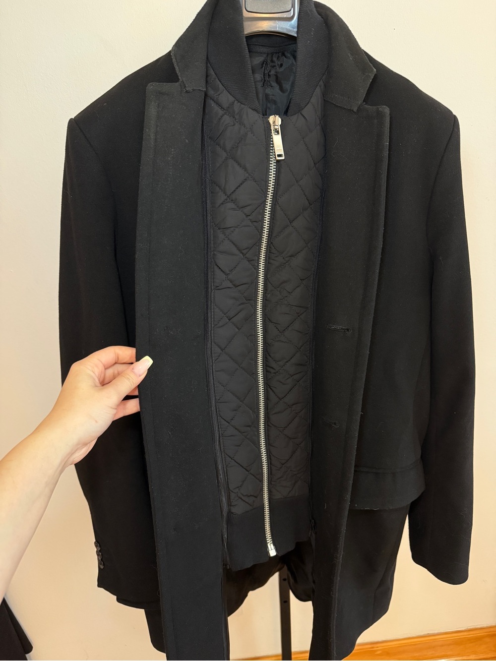 ZARA Men’s Black Tailored Coat with Quilted Zip-In Liner Size L - Picture 4 of 8